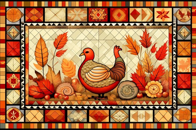 Photo patchwork quilt design with thanksgiving motifs ha happy thanksgiving sticker image