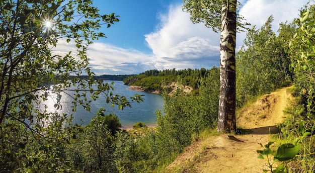 A path along the lake on the high shore