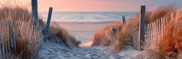 Photo path to the beach at sunrise