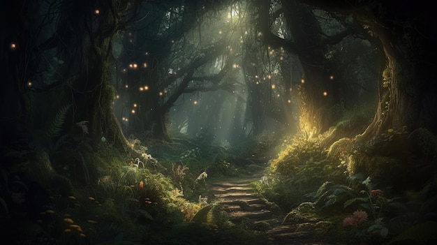 Path in a fantasy forest Generative AI