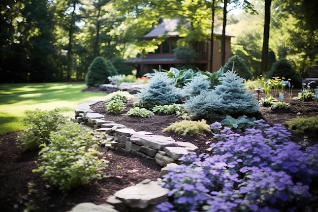 path to flower garden in the park