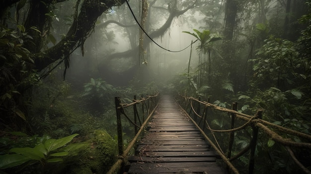 A path in the forest with a bridge in the middle