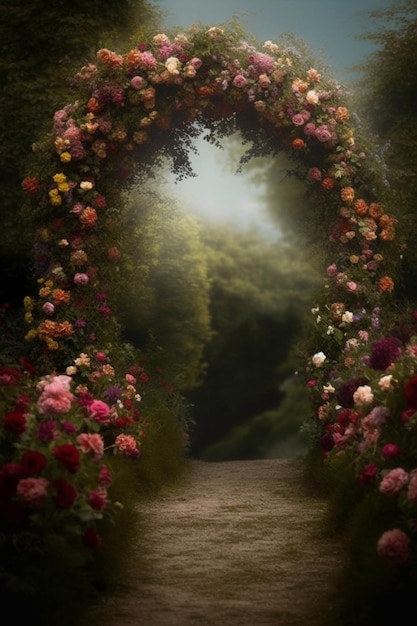 A path in the forest with flowers