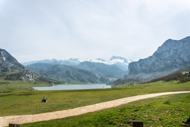 Path in Lake Ercina in the Lakes of Covadonga Asturias Spain