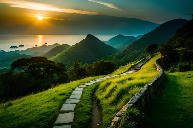 a path leading to a sunset