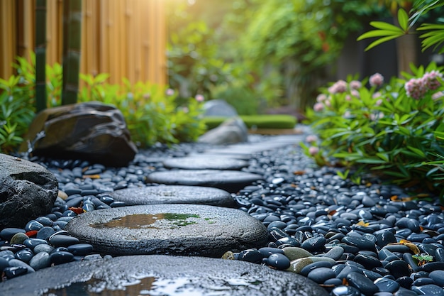 A path made of black rocks and pebbles