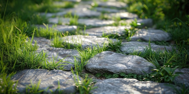 A path made of stones and grass