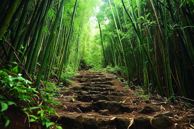 Photo a path in the middle of a bamboo forest