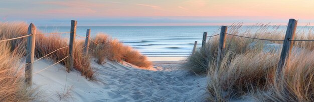 Photo path to the sea at sunset