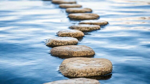 Photo a path of stepping stones leads across a calm body of water