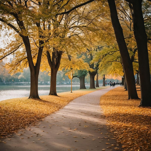 a path that has fallen leaves on it