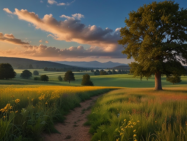 Photo a path through a field of wildflowers