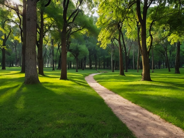 Photo a path through a forest with a path through it