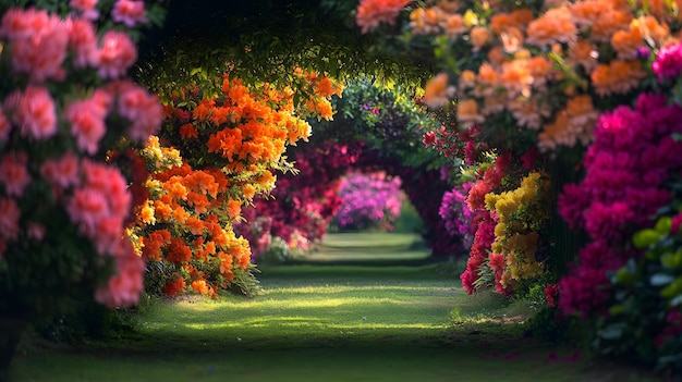 Photo a path through a vibrant floral tunnel