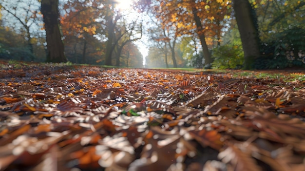 Photo a path with autumn leaves background