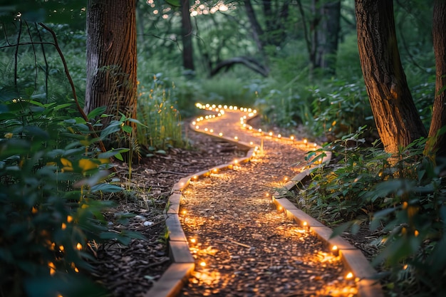 Photo a path with lights that are lit up and a path that says  light