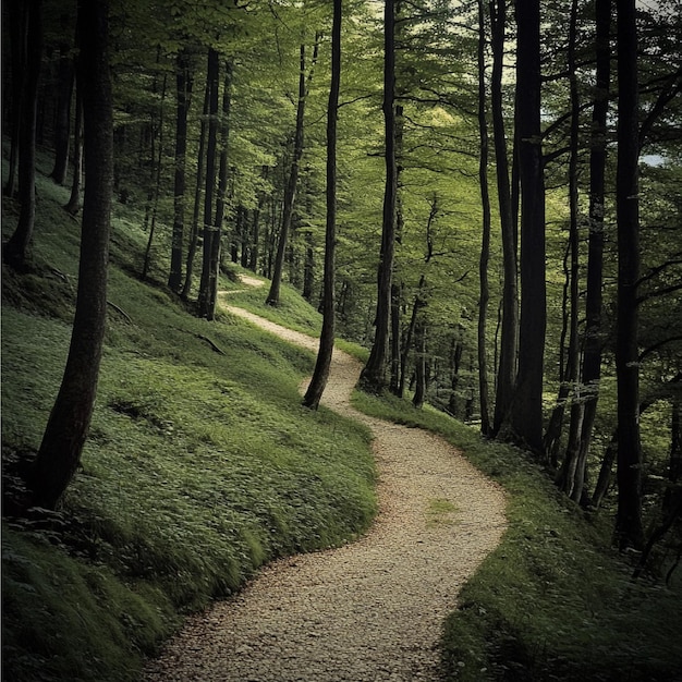 a path in the woods with a trail leading to it