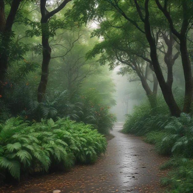 a path in the woods with a tree lined path