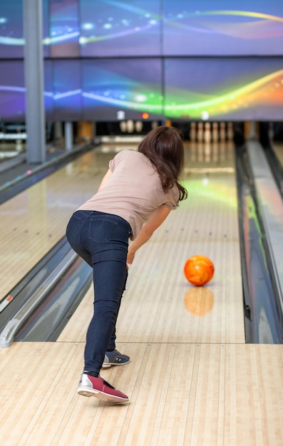 Paths with balls and pins for bowling A fun game for the company