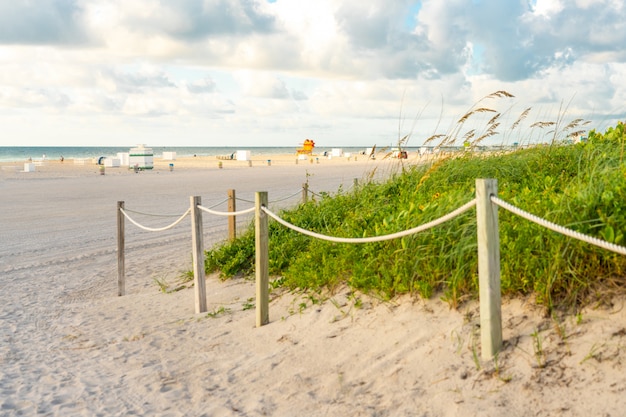 Pathway to the beach in Miami Florida with ocean