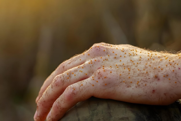 Patient hand with Monkey Pox Monkeypox a new and dangerous disease spreading globally Painful symptoms experienced by Monkeypox patients Monkeypox hand