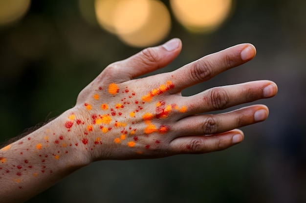 Patient hand with Monkey Pox Monkeypox a new and dangerous disease spreading globally Painful symptoms experienced by Monkeypox patients Monkeypox hand