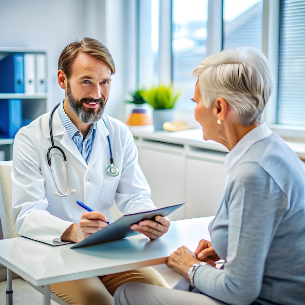 patient having appointment with doctor in hospital