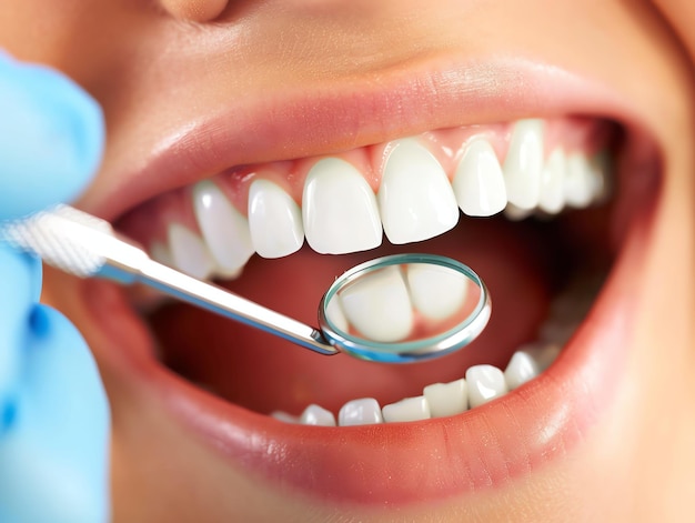 Photo patient having a dental treatment with tool in patients mouth at the dentistry for an improved smile