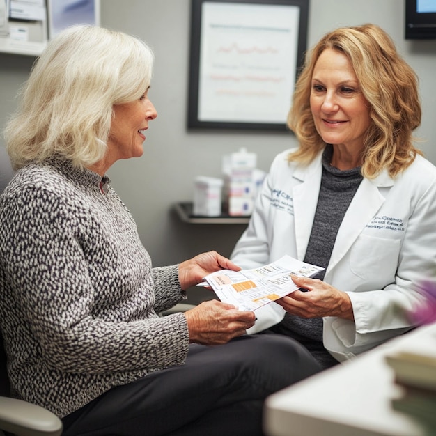 Patient receiving hormone replacement therapy with educational materials on treatment