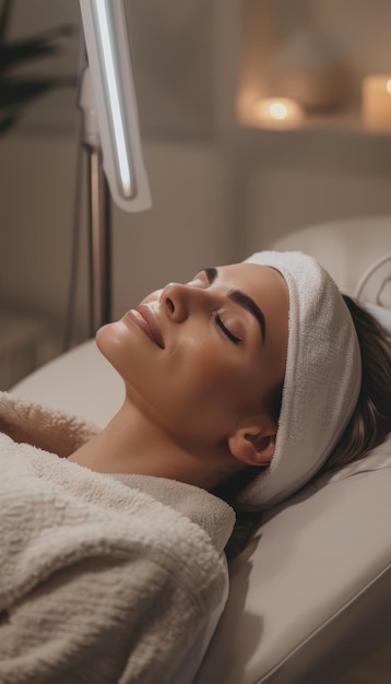 Photo patient resting after botox injections in cozy recovery room with soft lighting