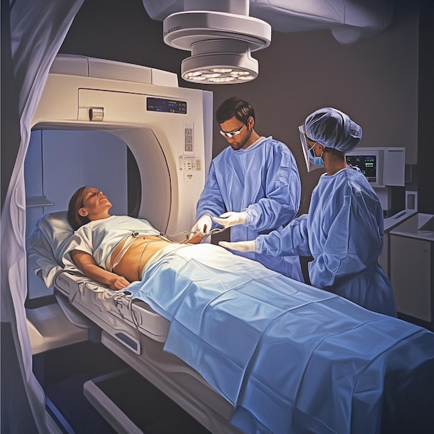 Photo a patient undergoing an interventional radiology procedure such as a biopsy or catheter placement