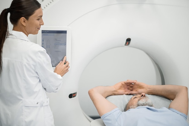 Patient undergoing the MRI investigation in the medical center