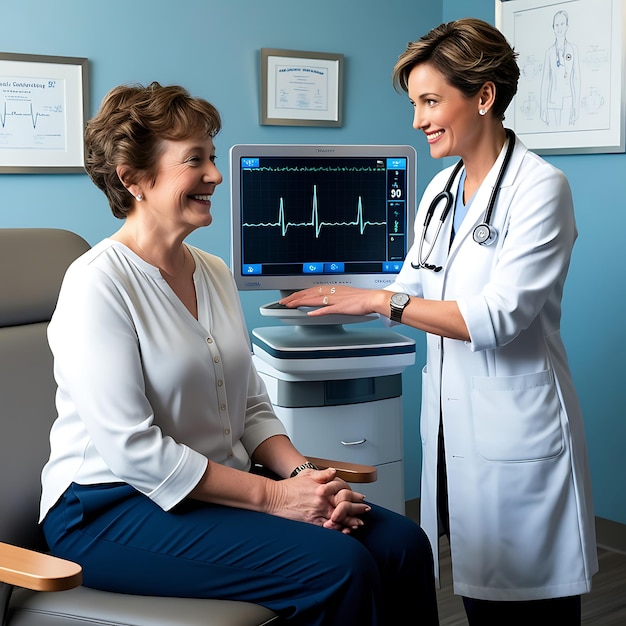 Patient visiting medical practitioner woman for heart work checkup