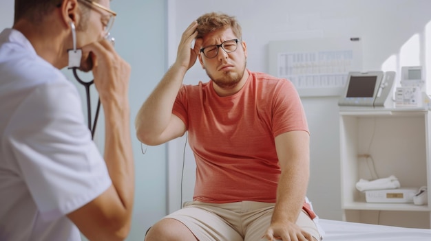 Photo a patient with headache at doctors office