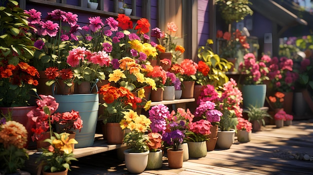 Patio garden with cantainers full of flower