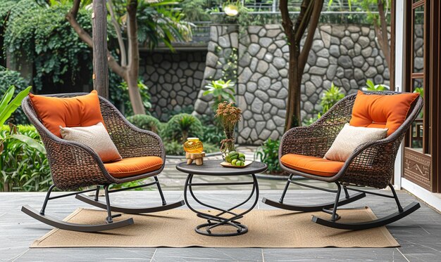 Photo a patio with garden chairs