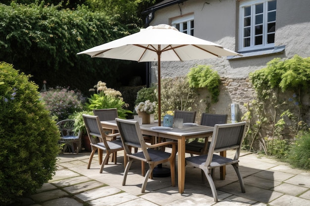 Patio with outdoor dining set ready for alfresco meal