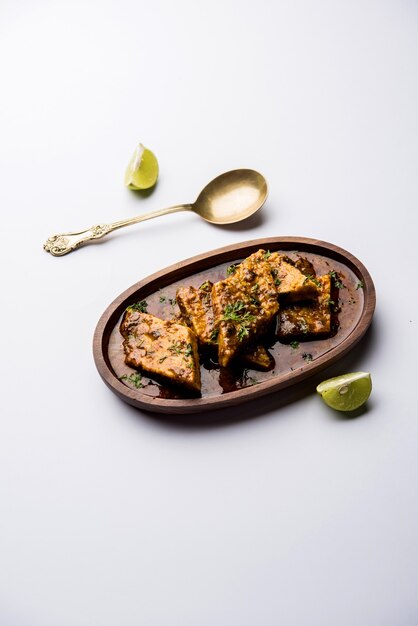 Patodi Rassa Bhaji or patwadi Sabji, a popular Maharashtrian spicy recipe served with Chapati and salad. Selective focus