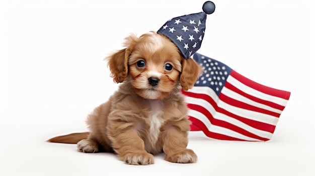 Patr otic puppy with usa flag isolated on white back