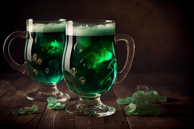 Patricks day celebration with green drink on black and green background AI Generated