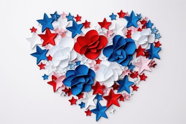 Patriot's Day 911 Stars and flowers in American flag colors in the shape of a heart Background