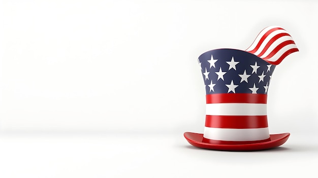 Patriotic American Flag in Top Hat on Minimalist White Background