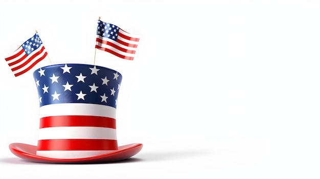 Photo patriotic american flag in top hat on white background for festive holiday design