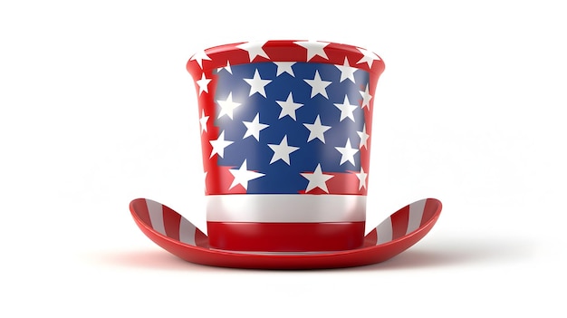 Patriotic American Flag in Top Hat on White Background