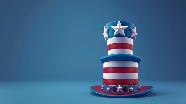 Patriotic American Top Hat with Vibrant Flag Design in Cartoon Style