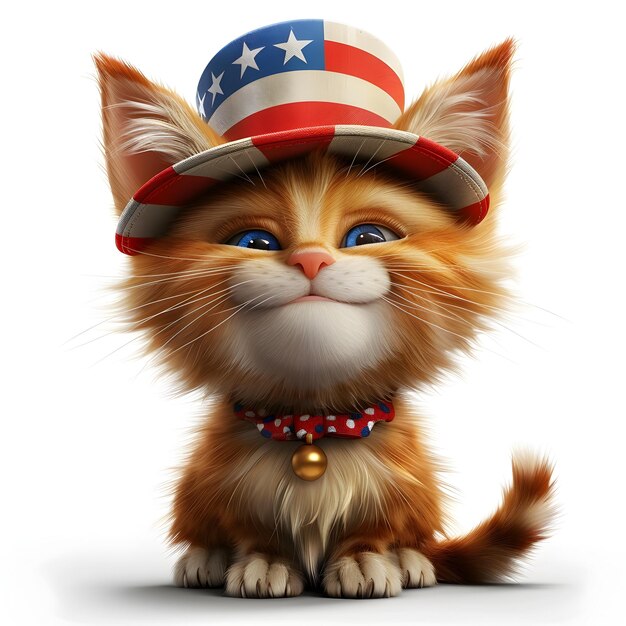 Photo patriotic cat smiling in 4th of july on white background