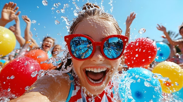 Photo patriotic celebrants engaging in festive water balloon fight on independence day