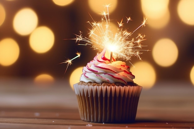 Patriotic delight A burning sparkler adds a touch of celebration to a cupcake