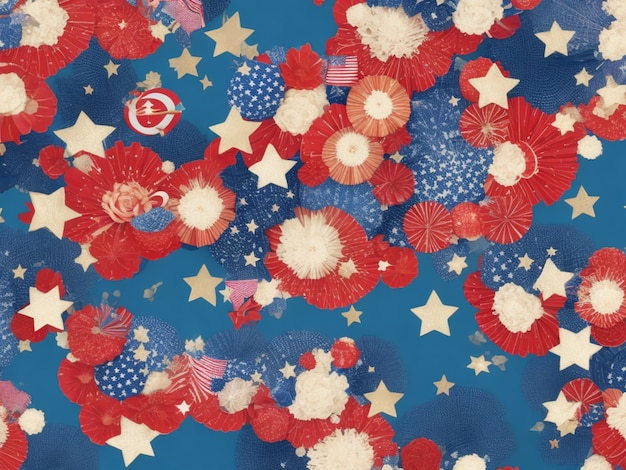 a patriotic fabric adorned with stars and flowers