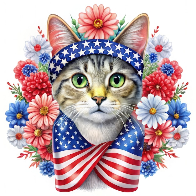 Patriotic Feline Fashion A Cat in an American Flag Hat Generative AI